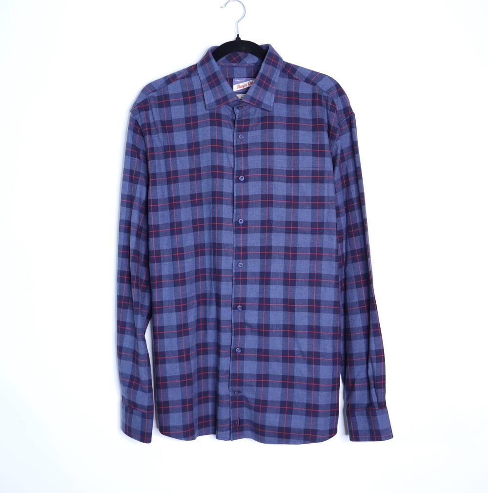 JOHNNIE-O Hangin' Out Abbott Button Up Shirt Blue Twilight Plaid Men's XL